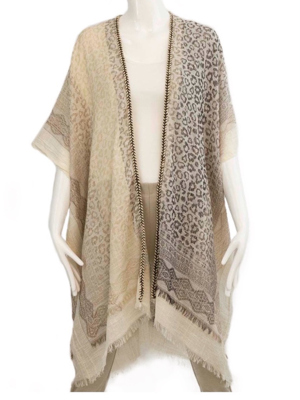 Beige and Gray Animal Print Kimono